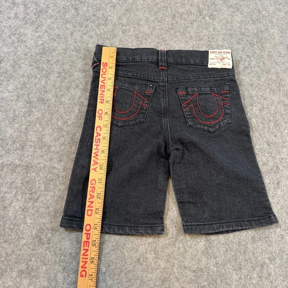 True Religion Boys Black Wash Denim Jean Shorts Jorts Youth Size Medium 5/6